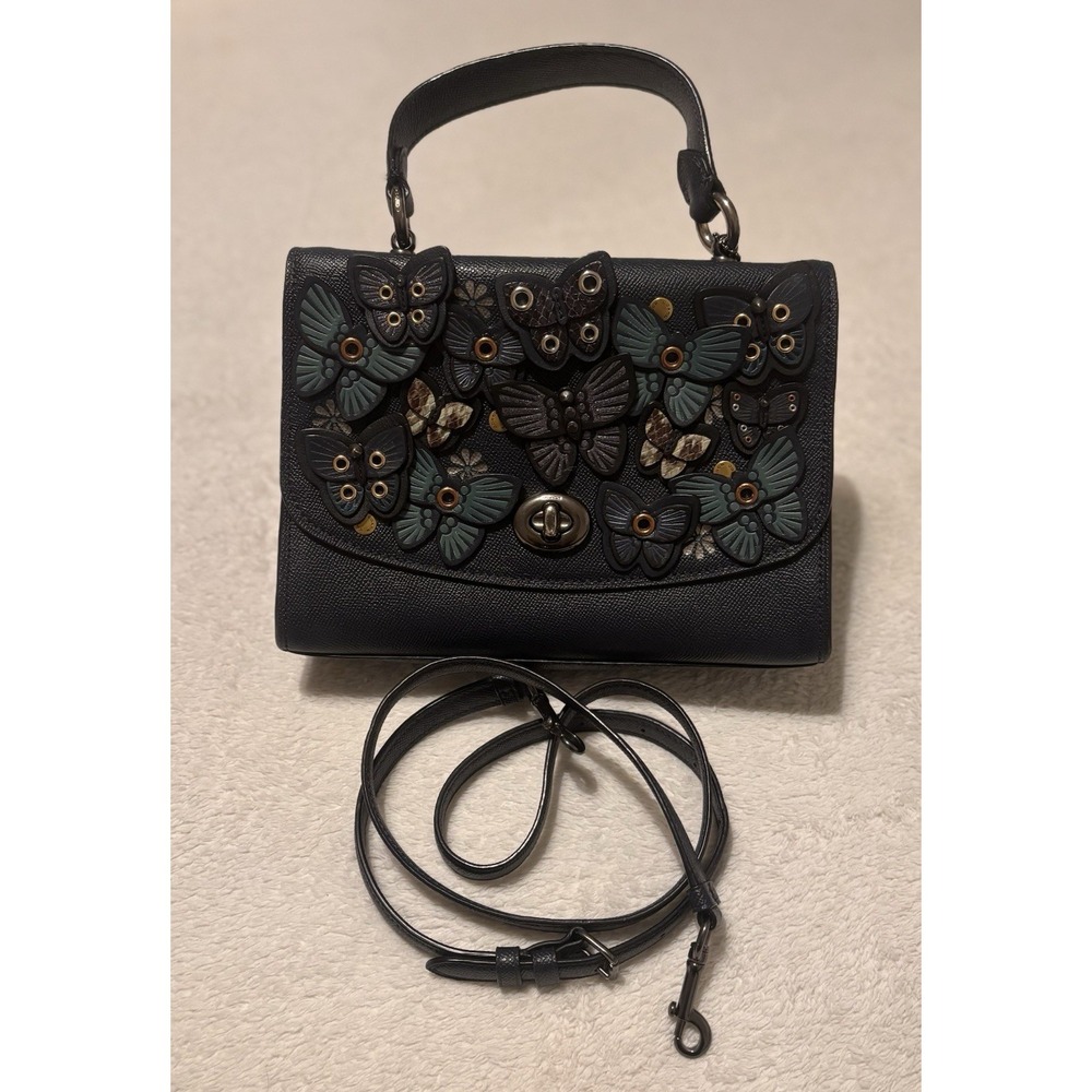 COACH Tilly Butterfly Leather Top Handle Shoulder Crossbody Bag Midnight READ